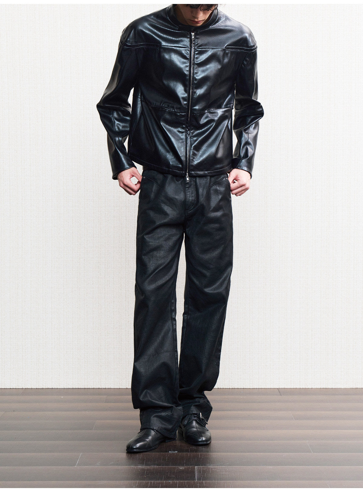 Waxed Straight-leg slim-fit jeans