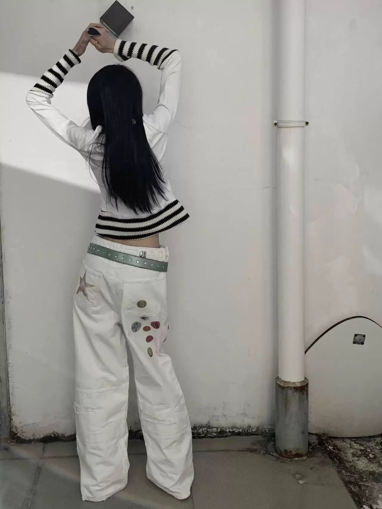 White printed straight-leg Jeans