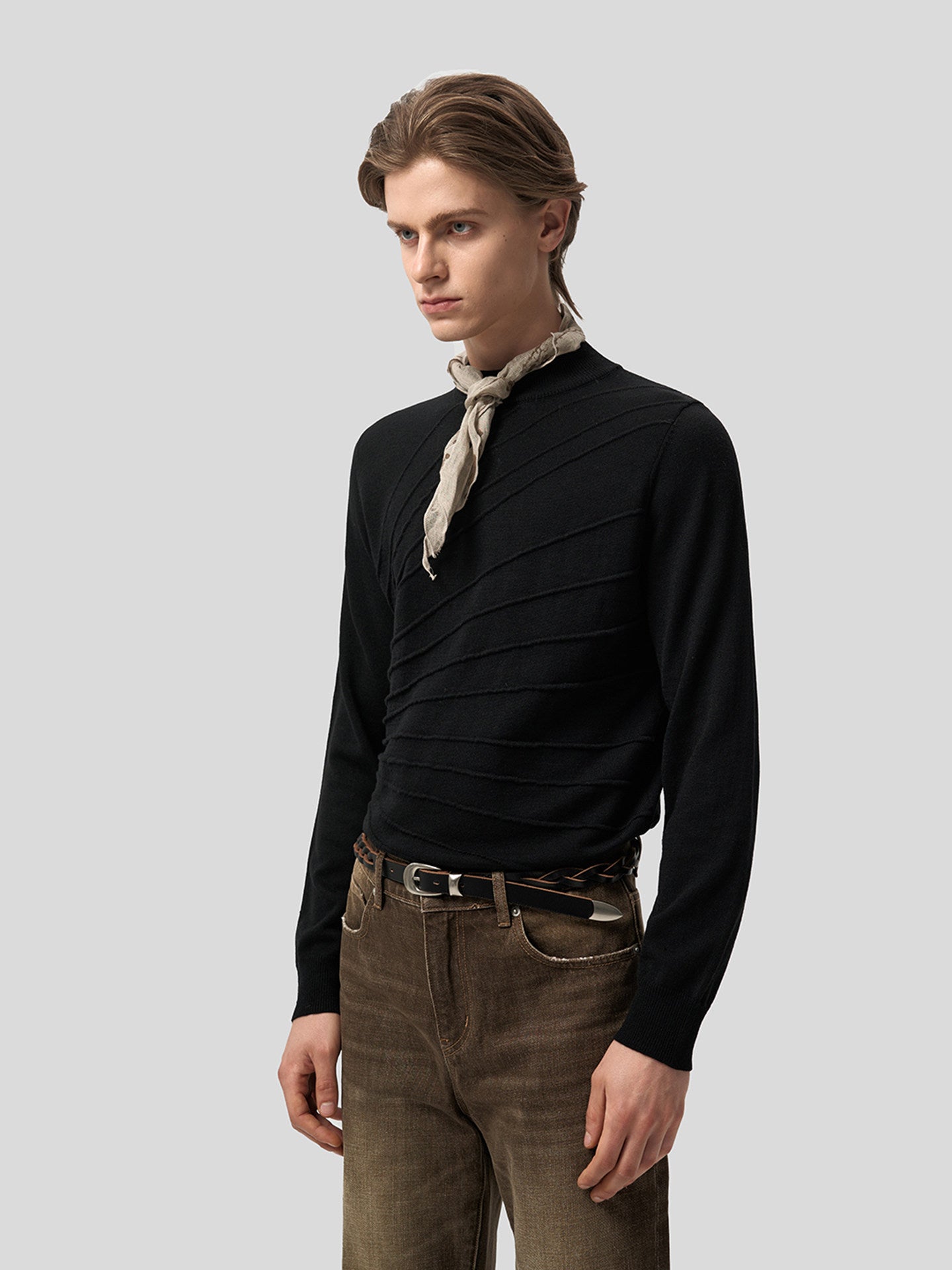 Sculpture jacquard long-sleeve T-shirt