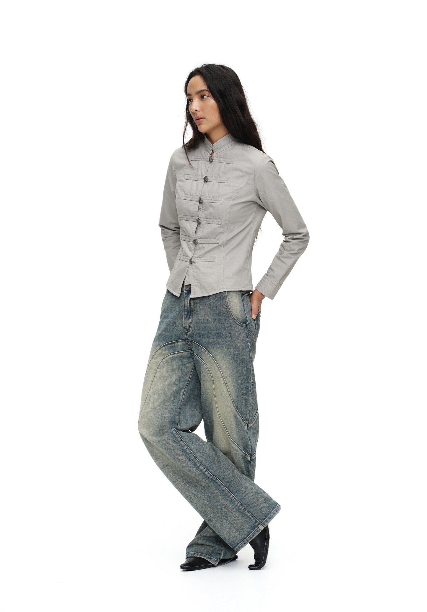 Gray washed napoleon shirt Jacket