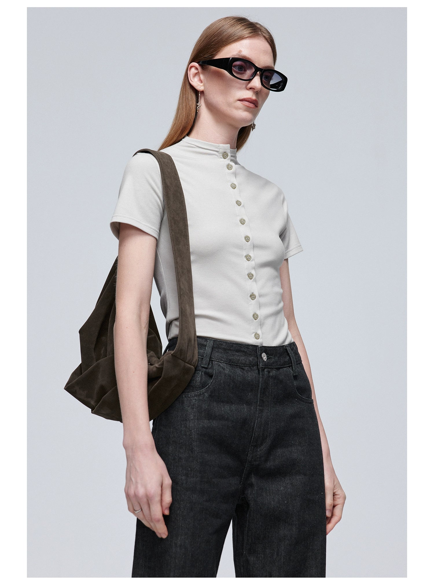 Suede Pleated Crossbody Bag
