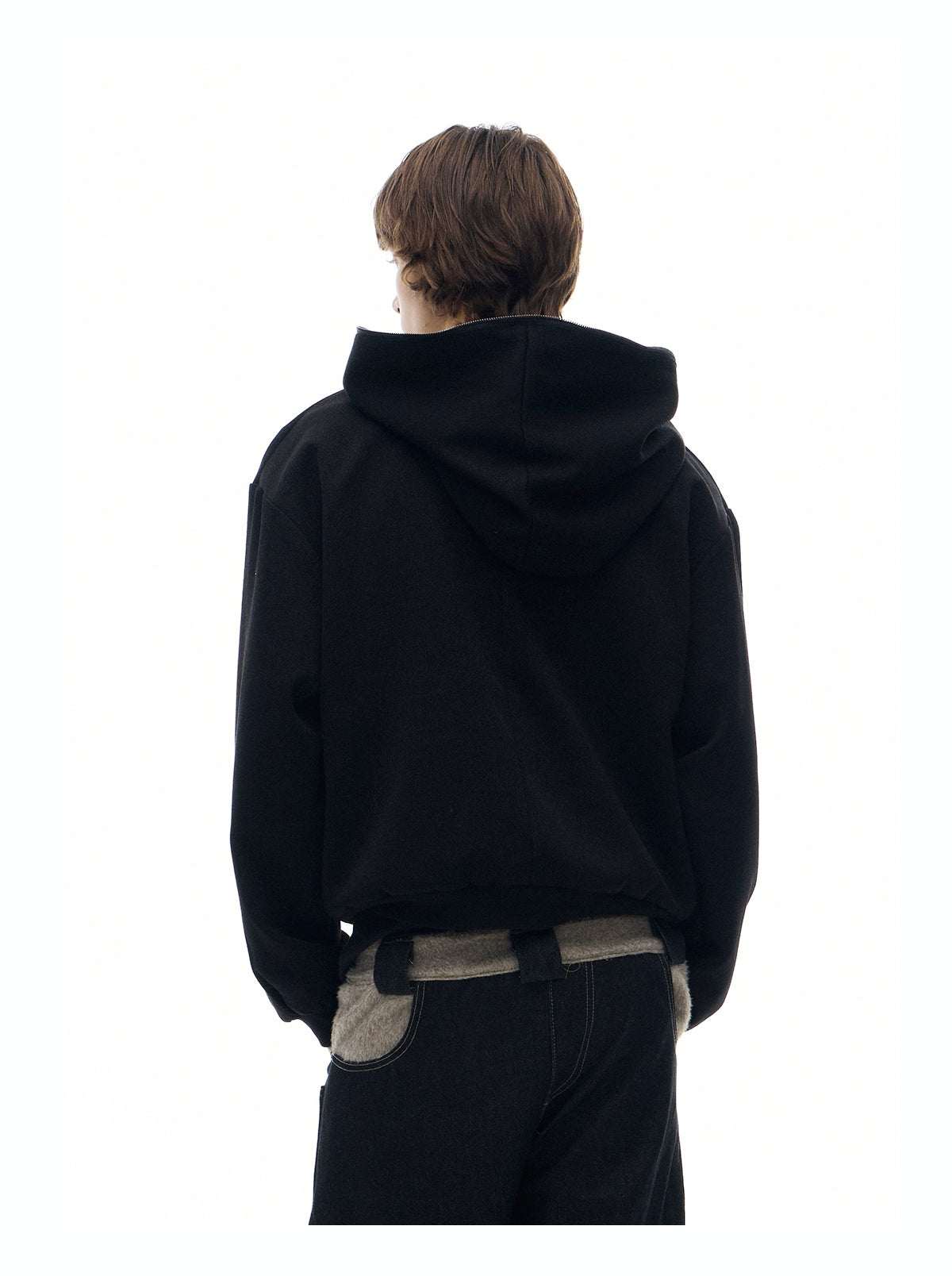 "Mystery Palace" grit linen brown reversible layered jacket