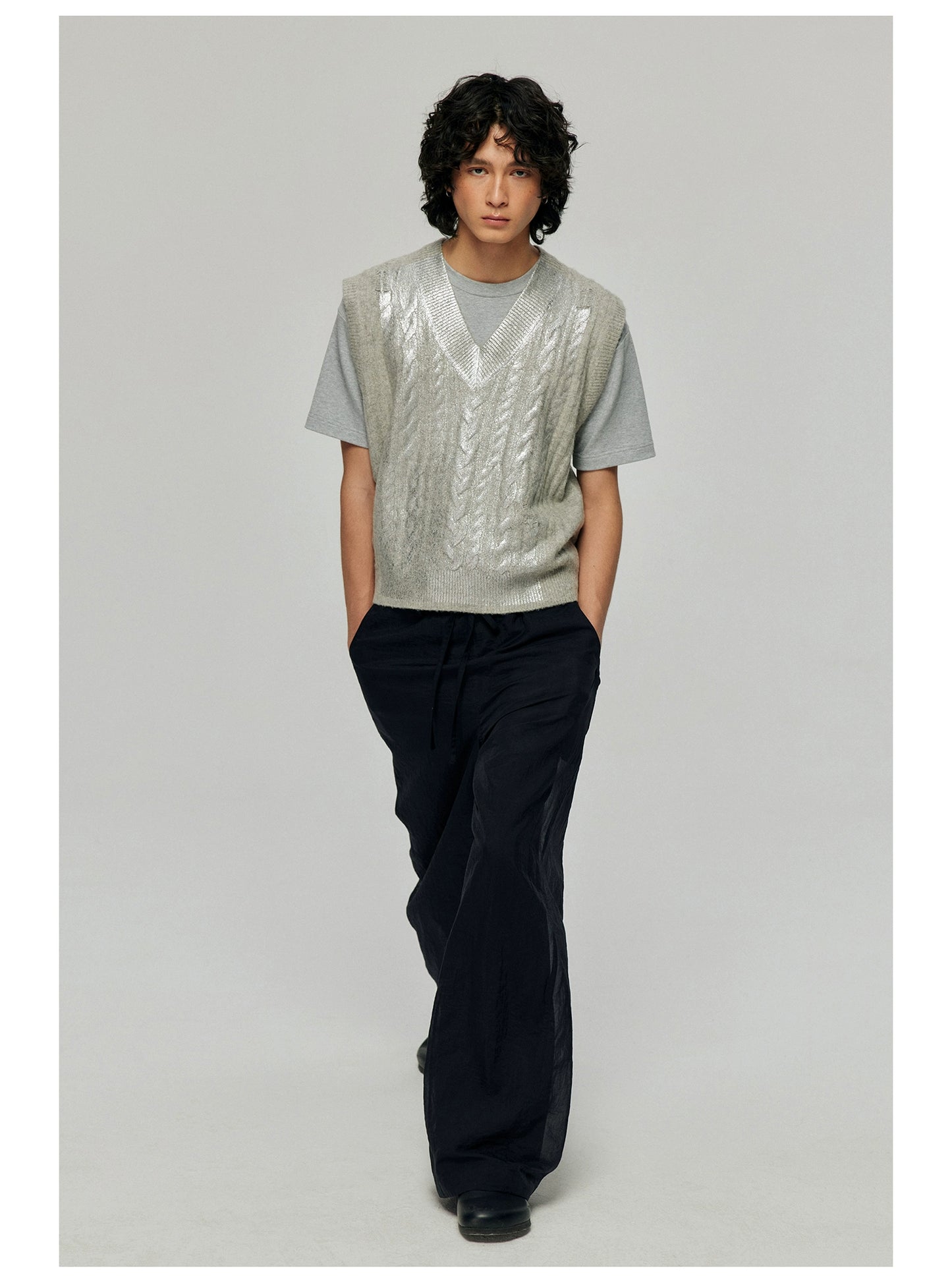 Silver V-neck knit vest