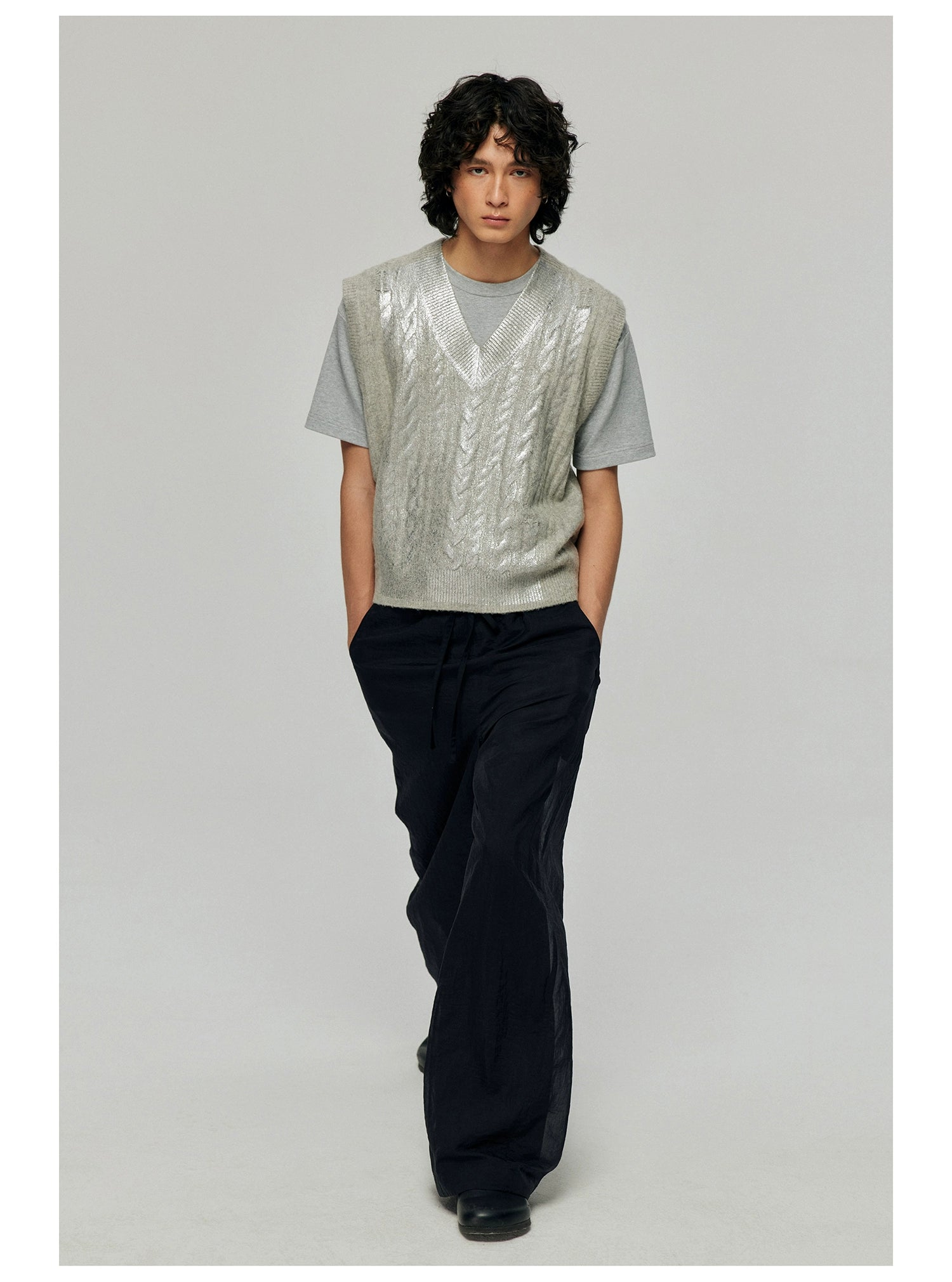 Silver V-neck knit vest