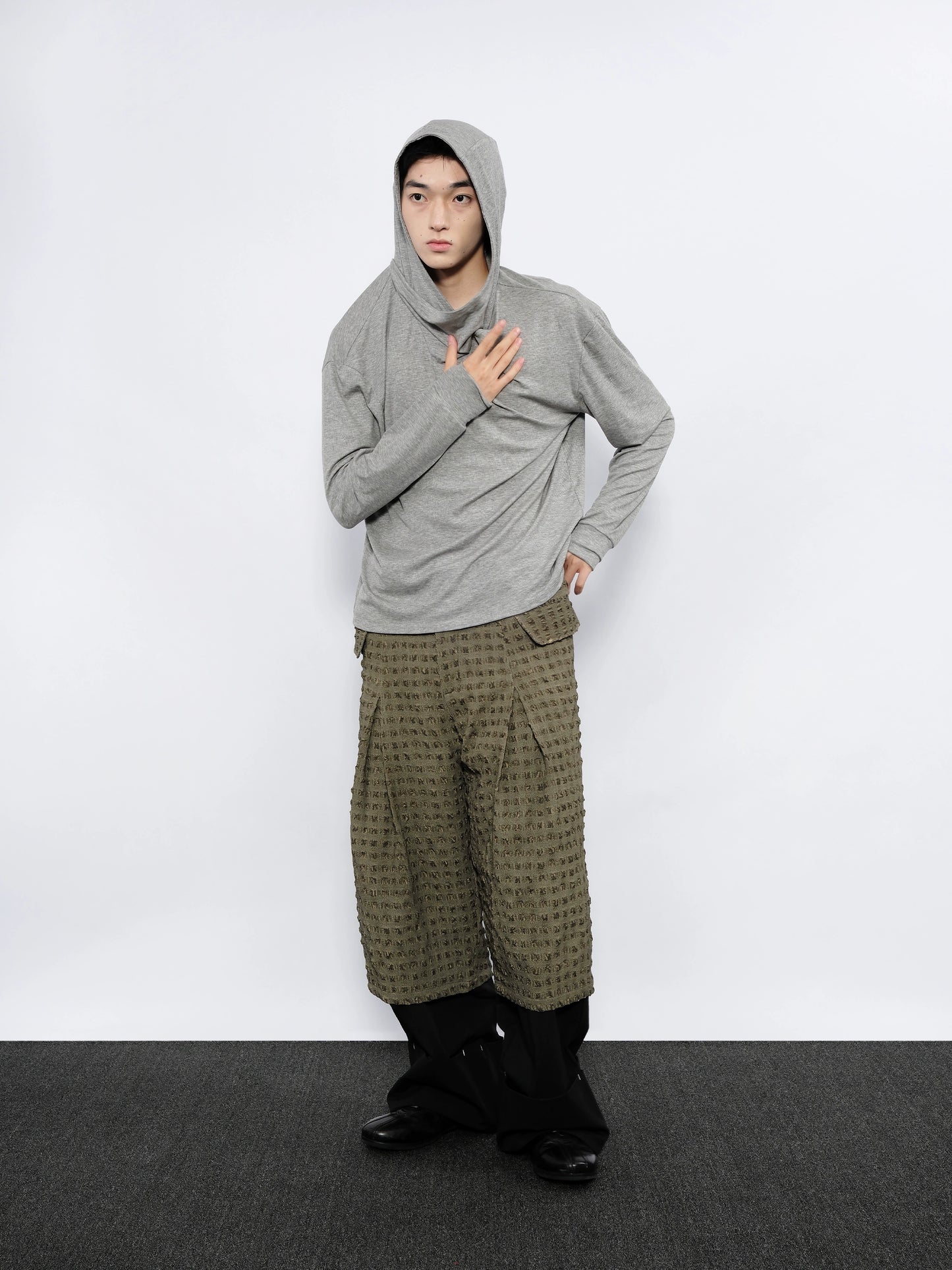 Wrap-around Hooded Long Sleeve T-Shirt