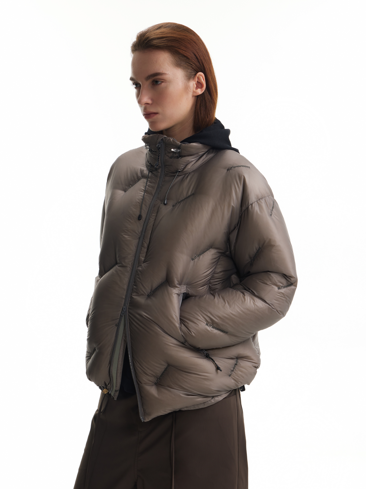 Embroidered lightweight down jacket