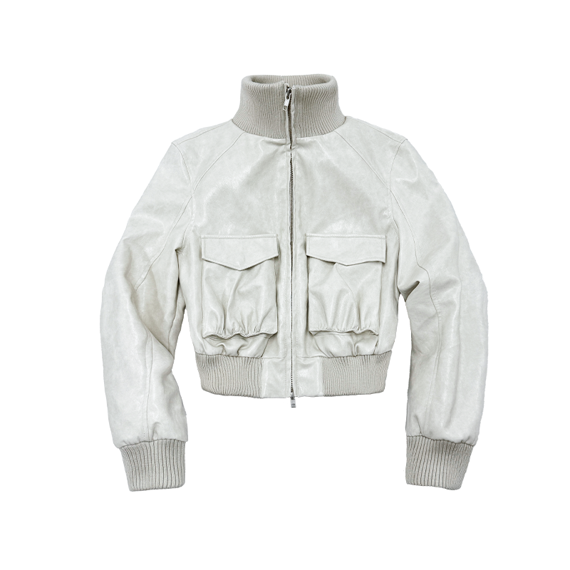 Oil-wax PU Leather Cropped Leather jacket