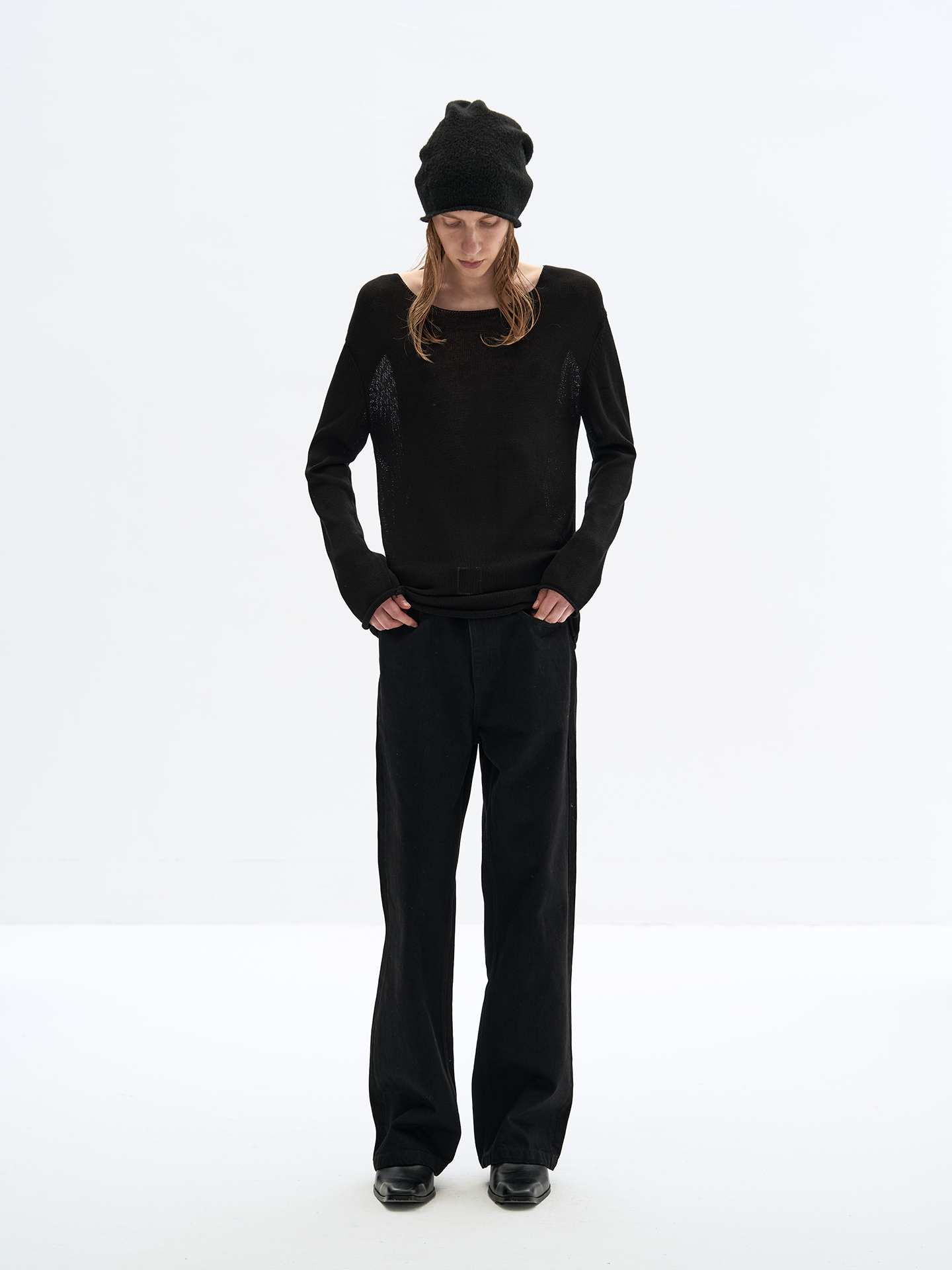 Sheer Wide Neck Long Sleeve T-shirt