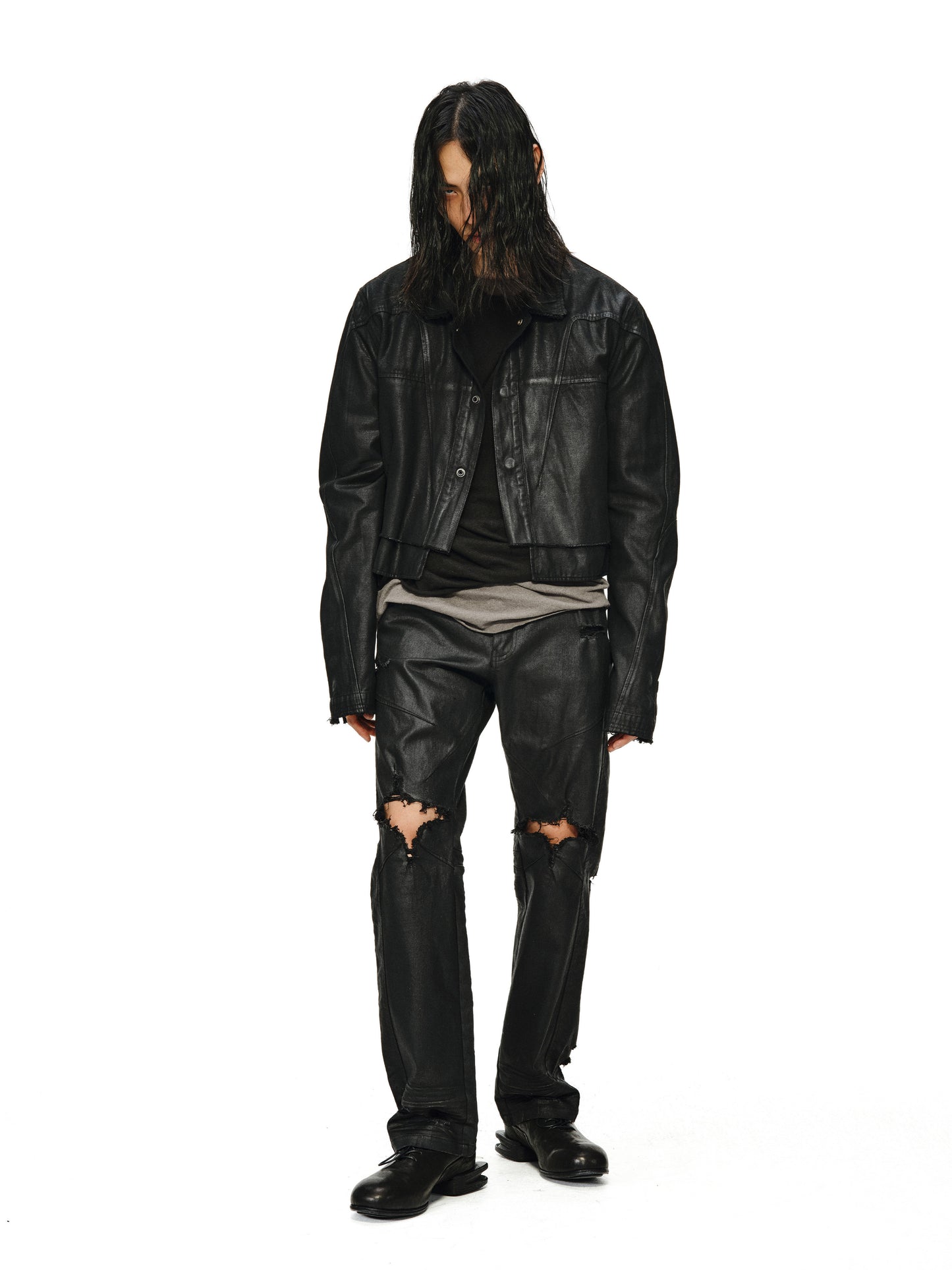 HEAVY RIPPED & ERODED KNEE STRAIGHT-LEG JEANS