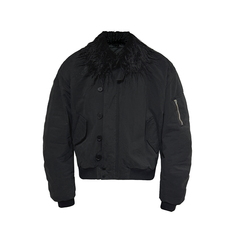 Distressed detachable fur collar n2b cotton jacket