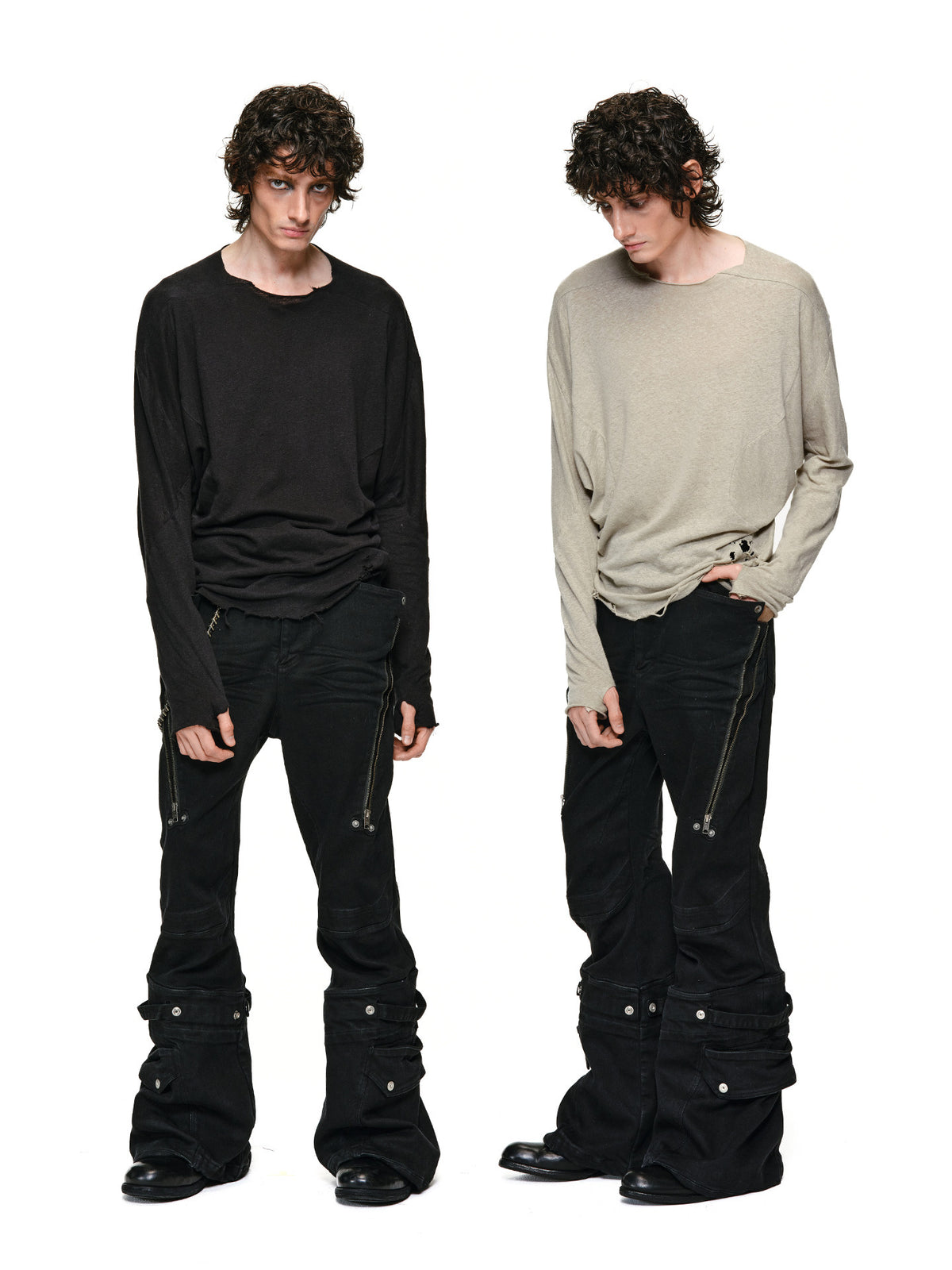 SPIRAL DISTRESSED LONG-SLEEVE TEE