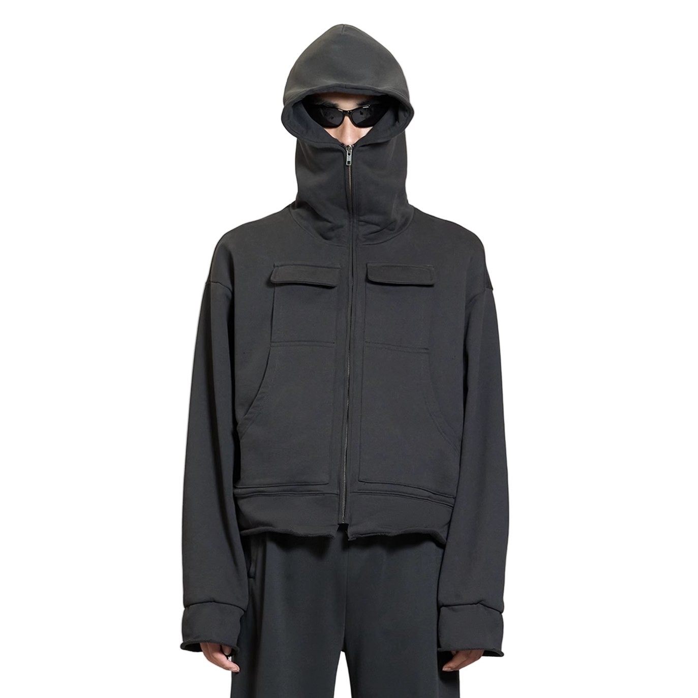 Zipper Hooded Loose Fit Jacket