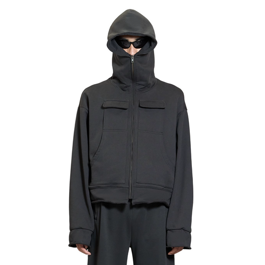 Zipper Hooded Loose Fit Jacket