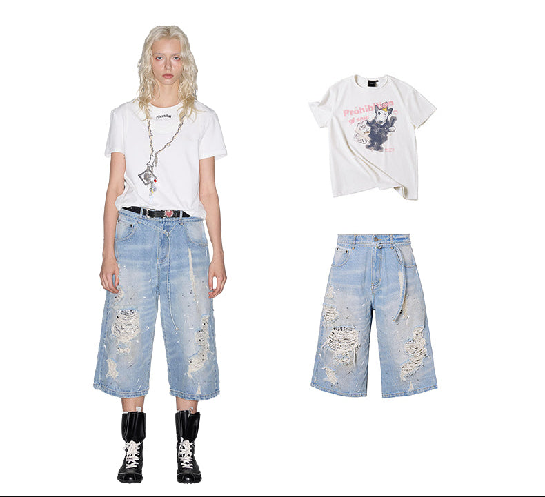 Dirty Paint Damaged cropped Diamond jeans