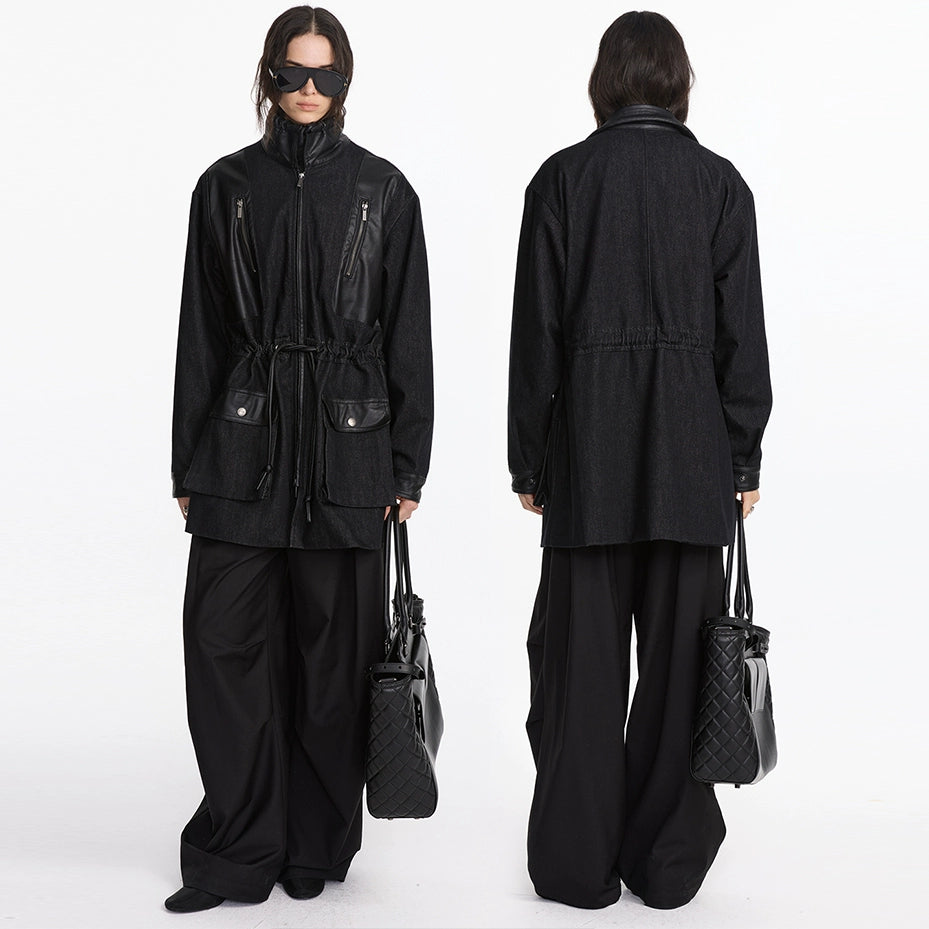 Vintage Cow Spliced leather Trench Coat