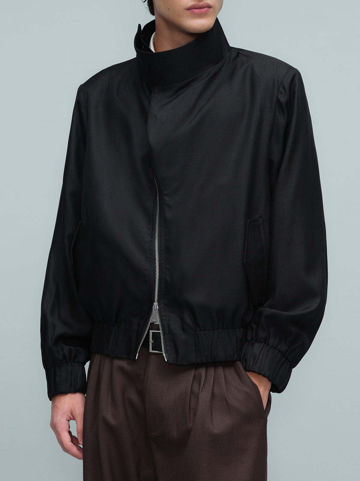 Asymmetrical slang zipper pilot jacket