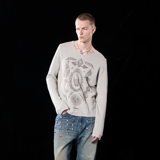 'SKULLTATTOO'  wool V-neck sweater