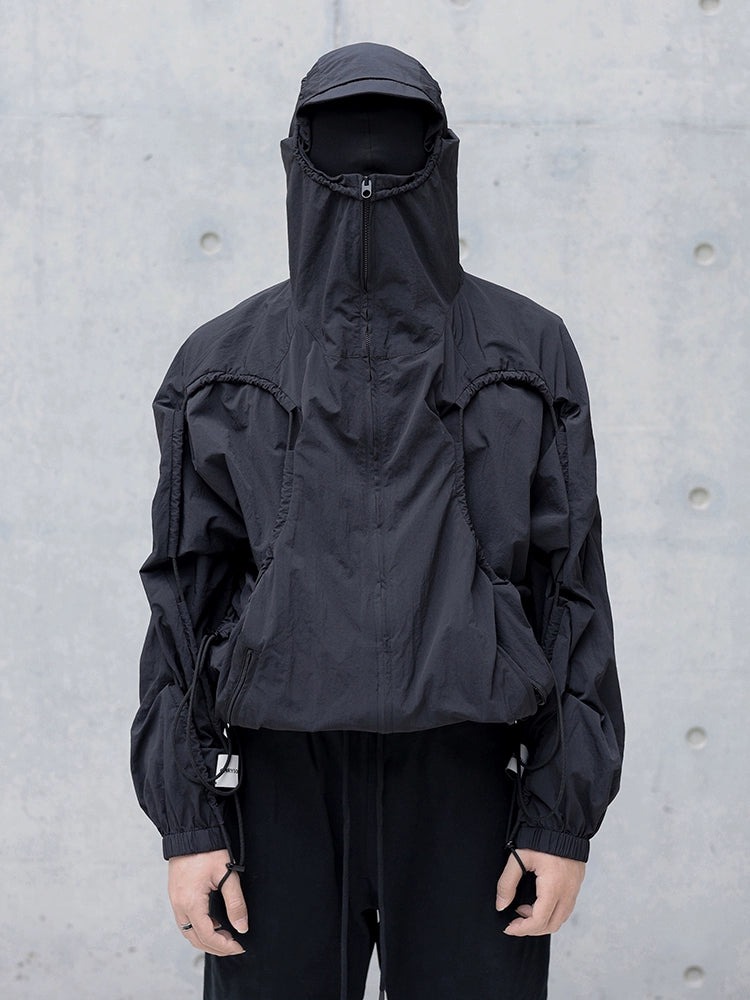 deconstructed drawstring hooded Nylon jacket