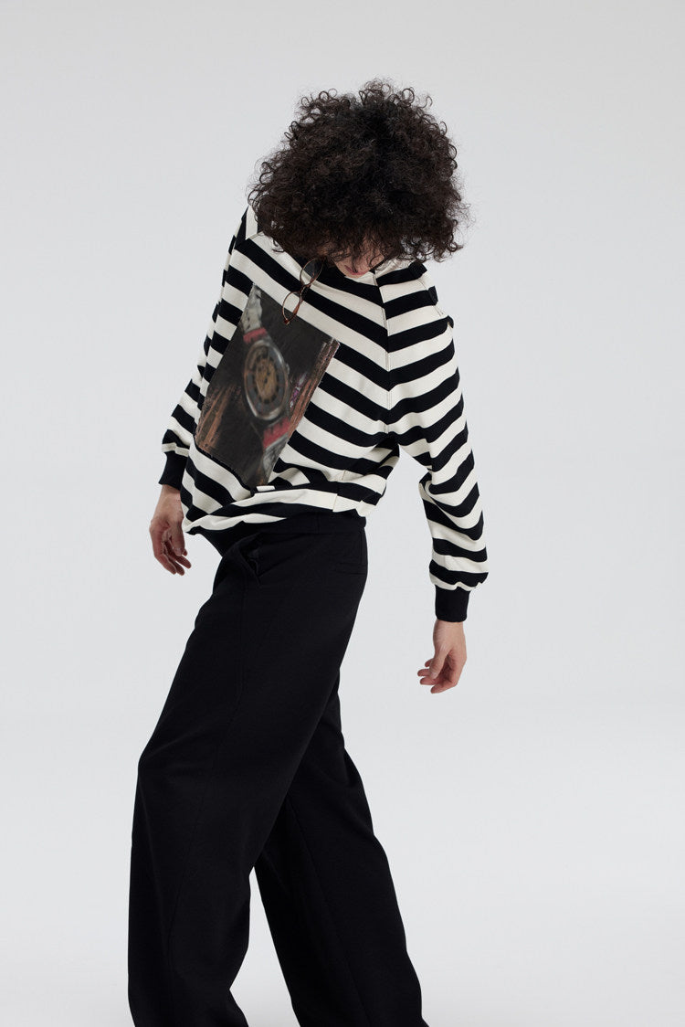 'Father' cross-neck striped printed sweatshirt