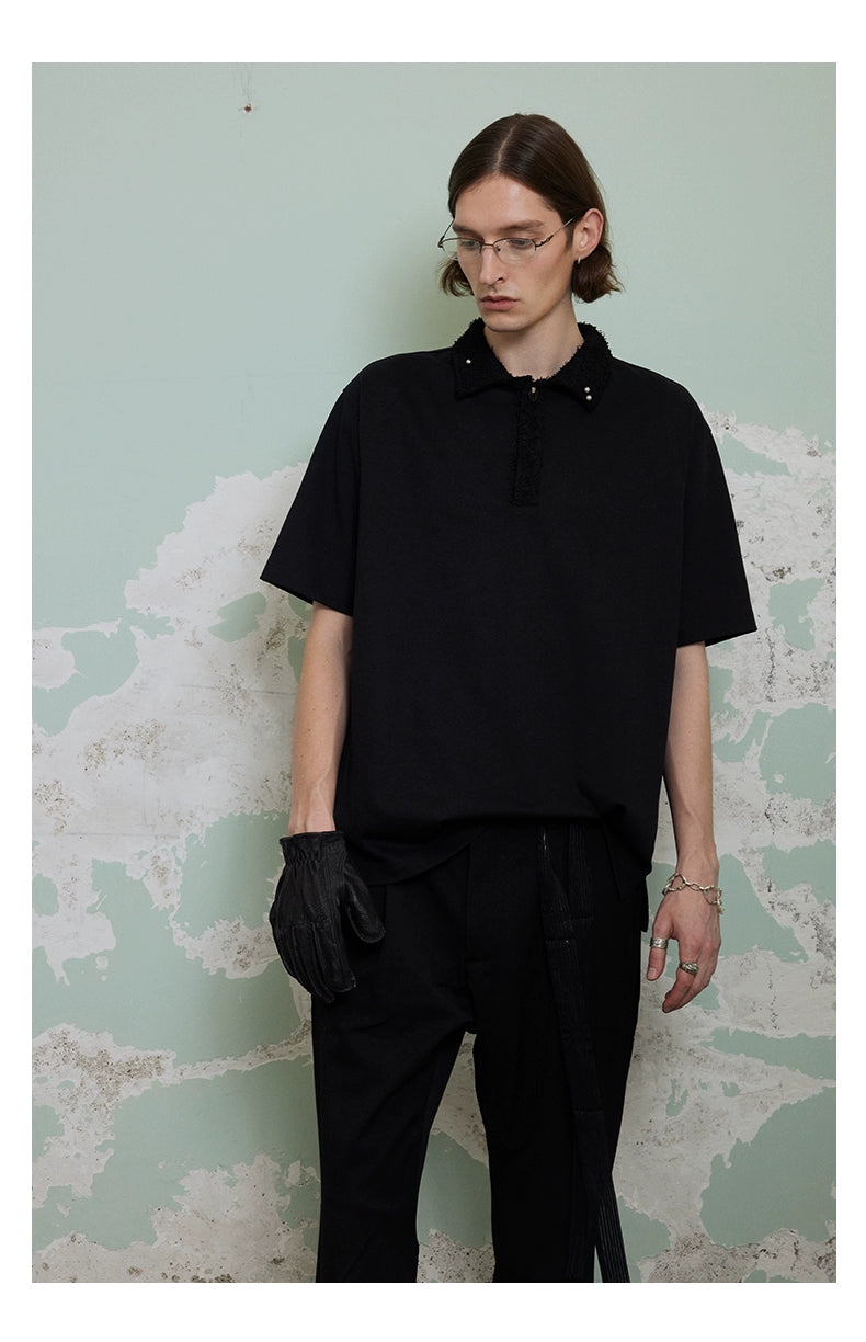 "Silver Gray Pearl" Woven Collar Short Sleeve POLO