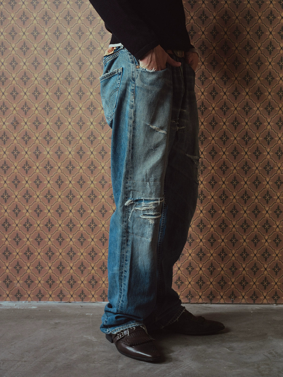 Vintage Knife Cut Washed Loose Straight Jeans