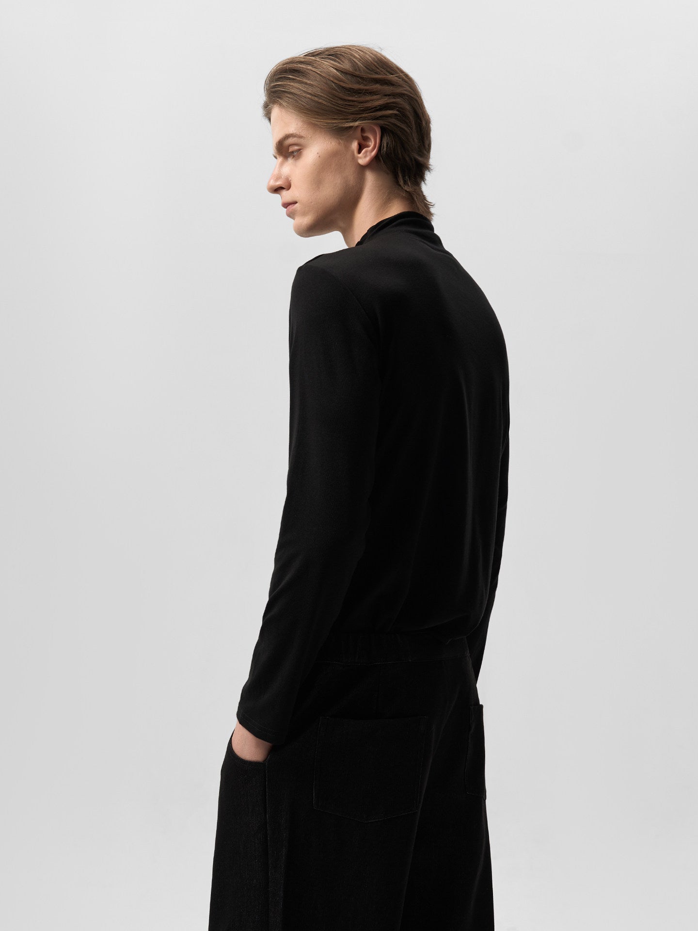 Pleated Long-Sleeve Single-Layer T-shirt