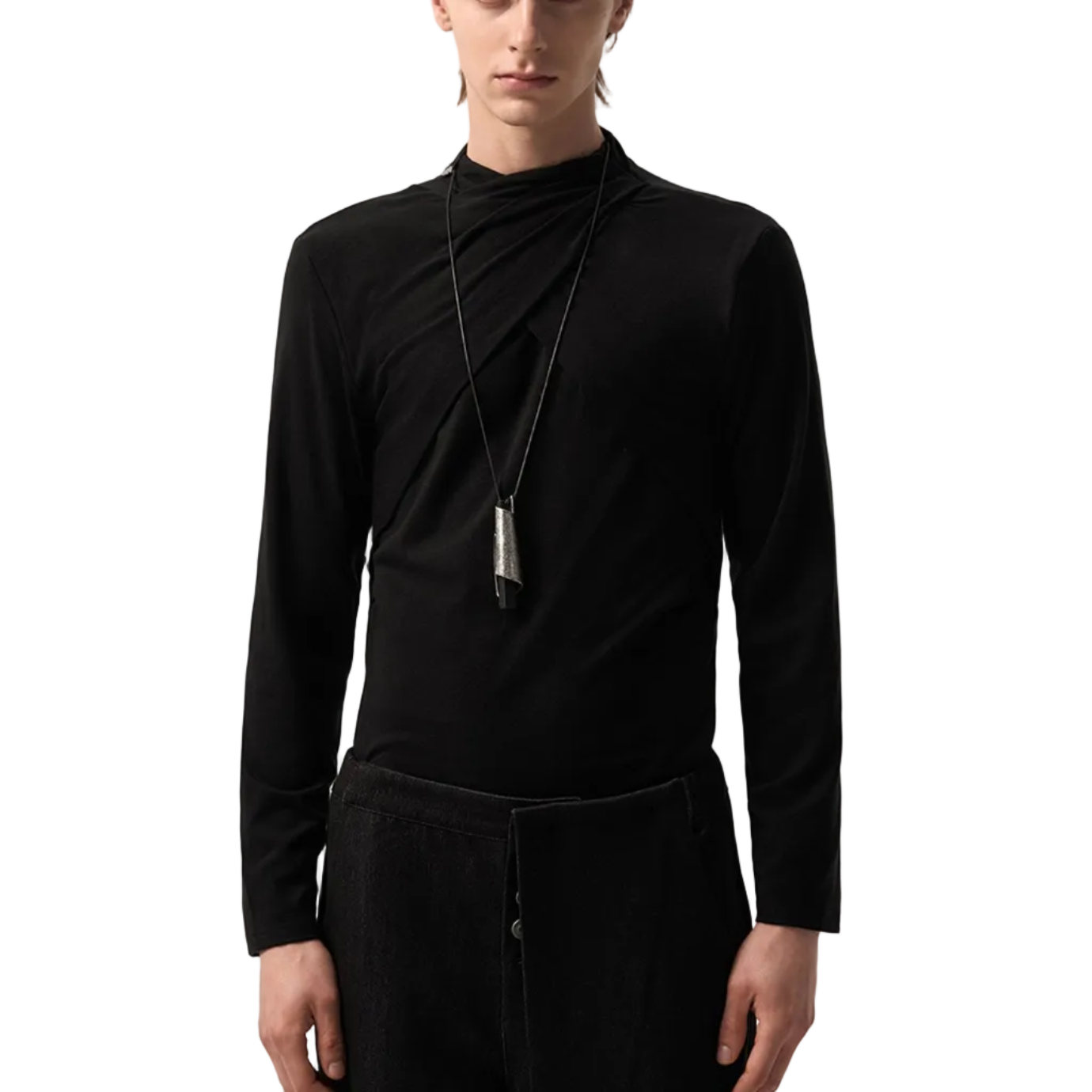 Pleated Long-Sleeve Single-Layer T-shirt