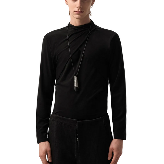 Pleated Long-Sleeve Single-Layer T-shirt