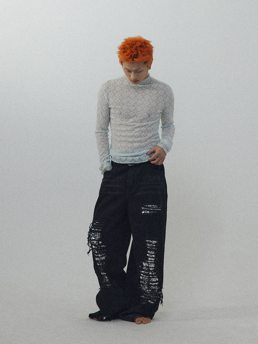 Ripped Wash Damaged glitter jeans