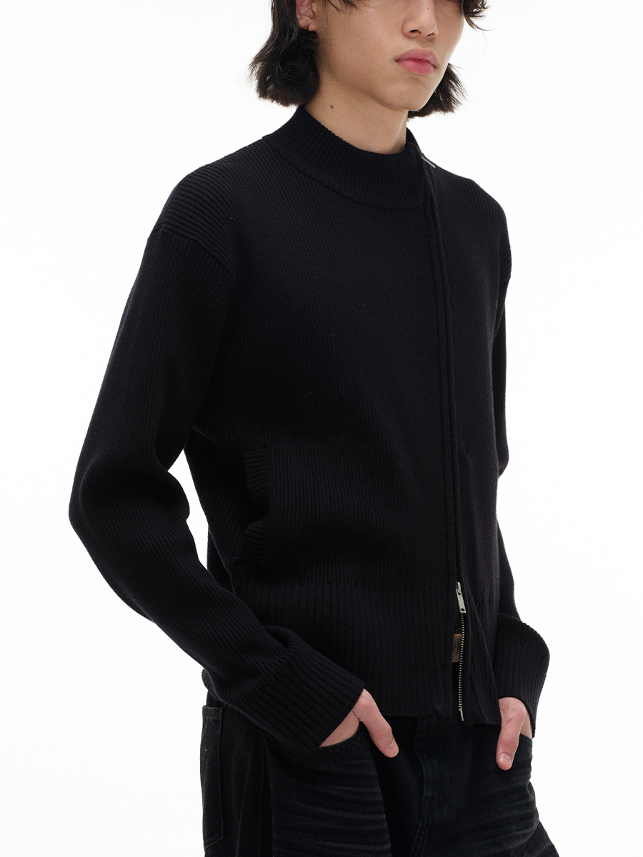 DOUBLE SPLIT DIAGONAL ZIPPER KNIT