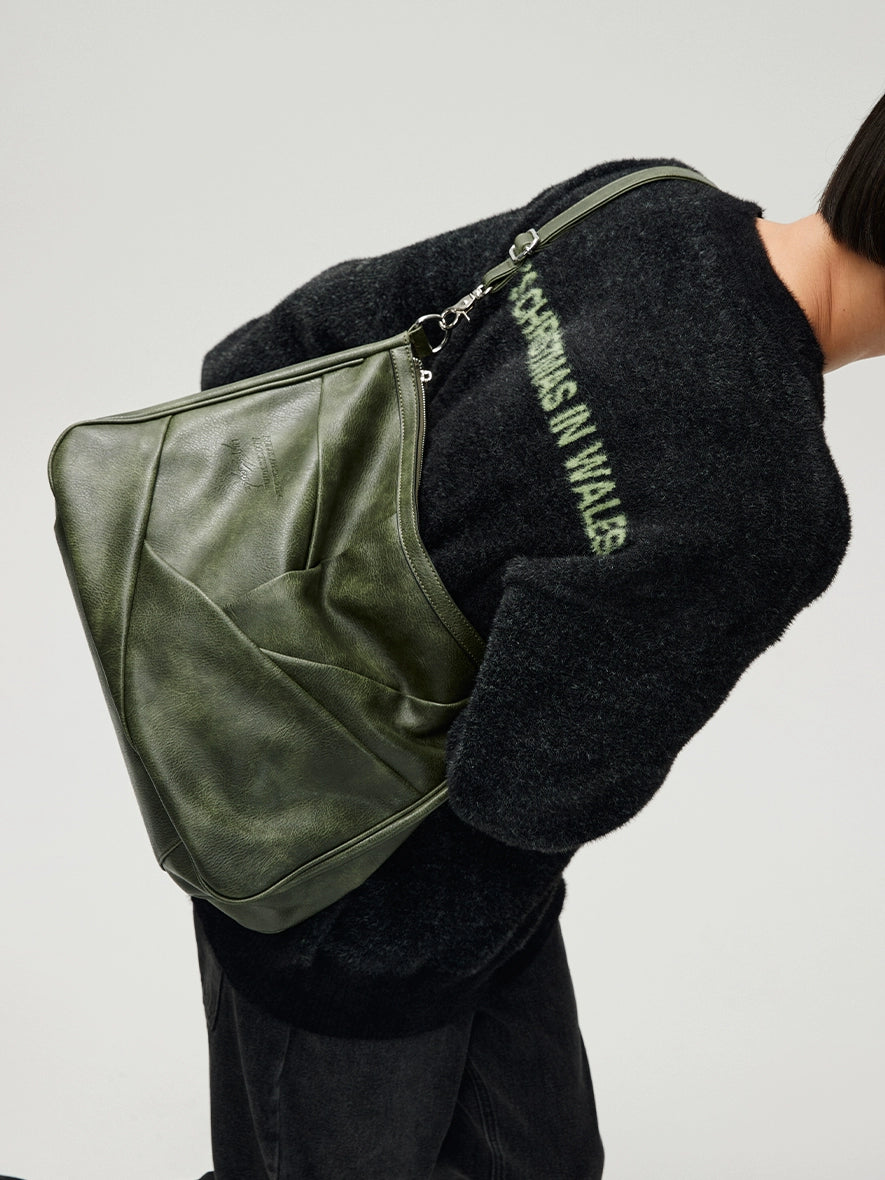Crossbody Saddle Bag Forest Green Leather, Minimalistic