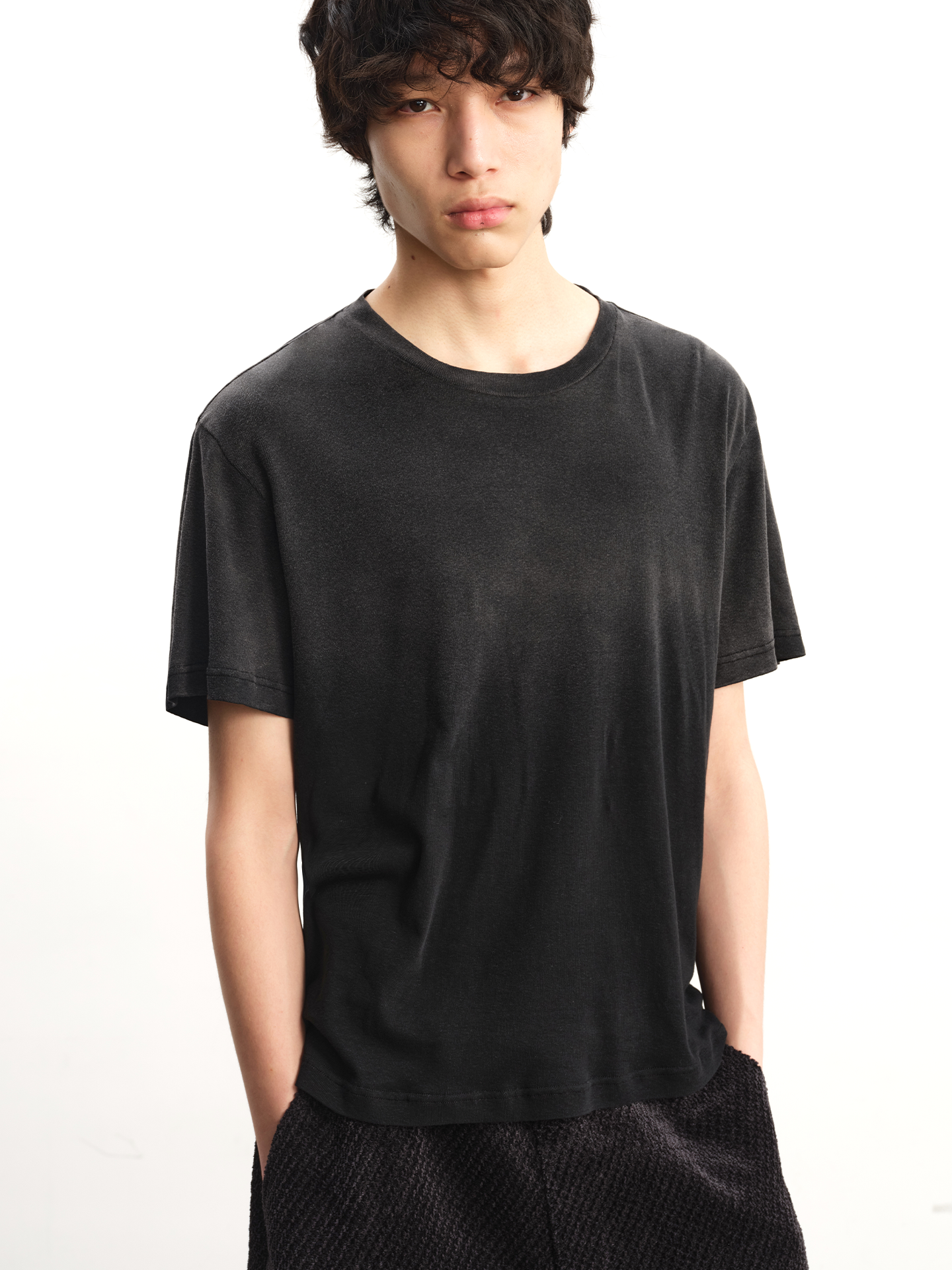 Washed faded short-sleeve T-shirt