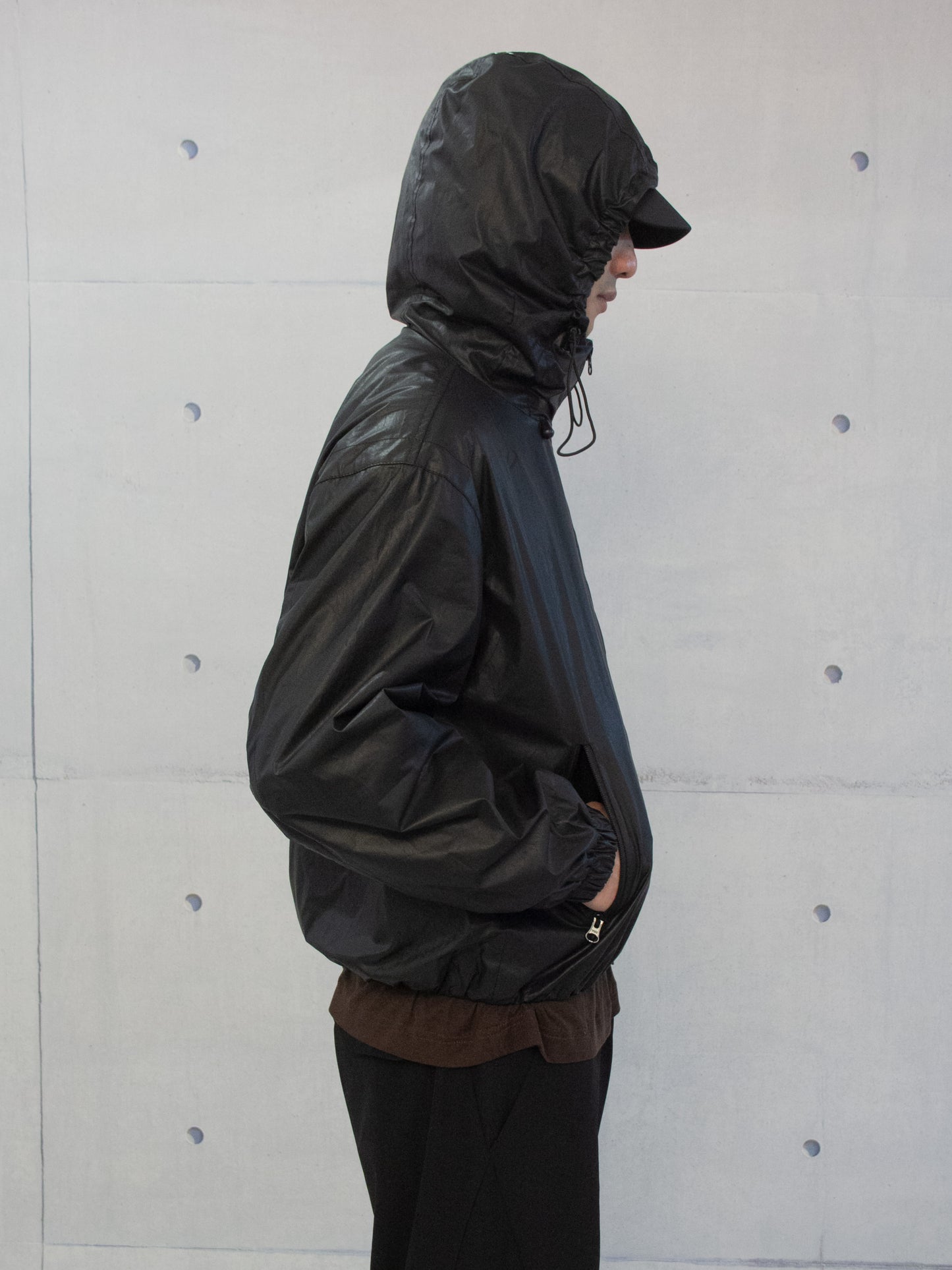 Matte coated zip hooded jacket