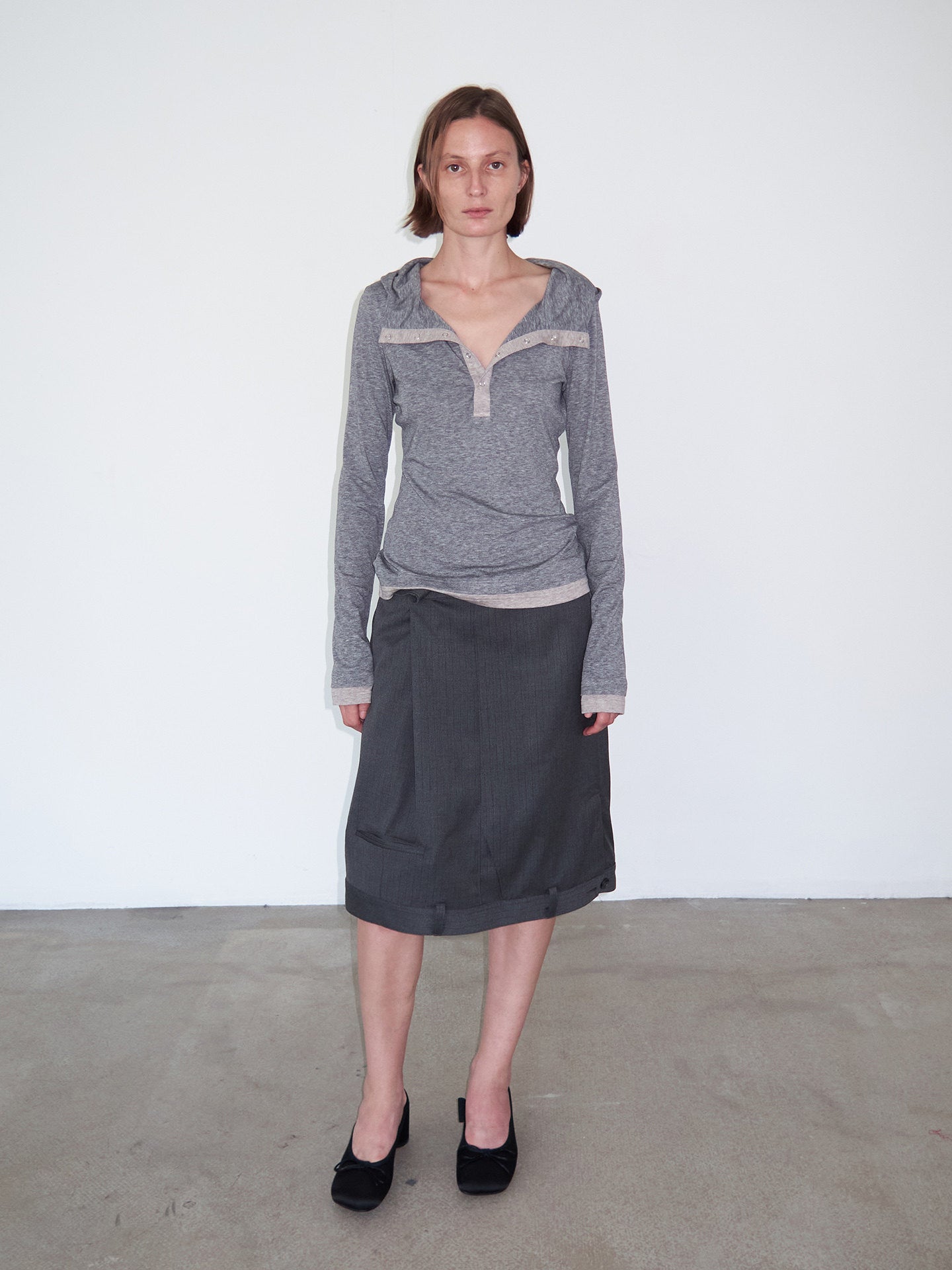 Flipped asymmetry waist suit skirt