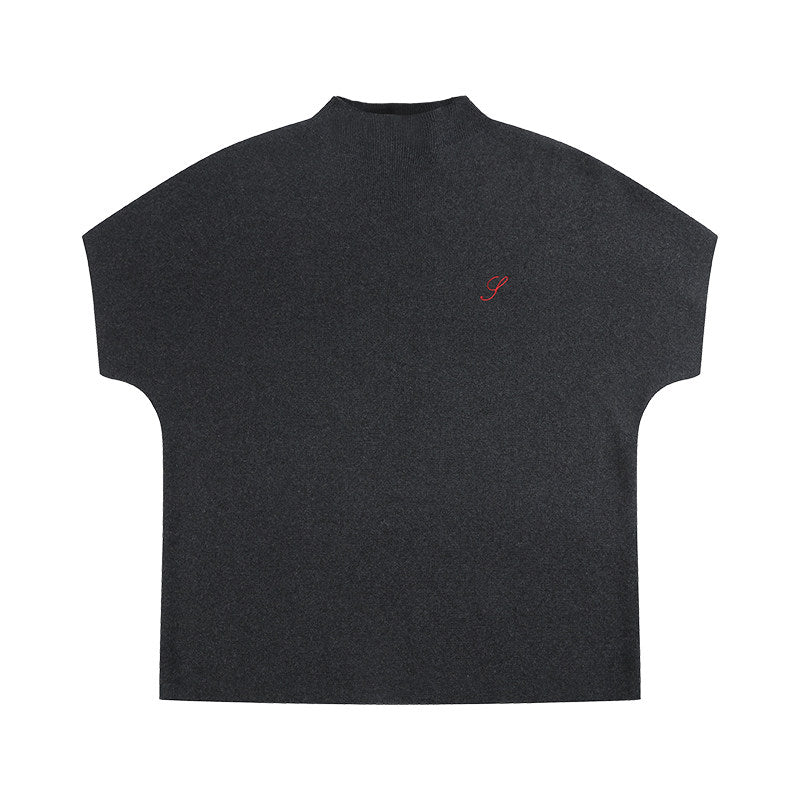 High Neck Curved Embroidered Short Sleeves