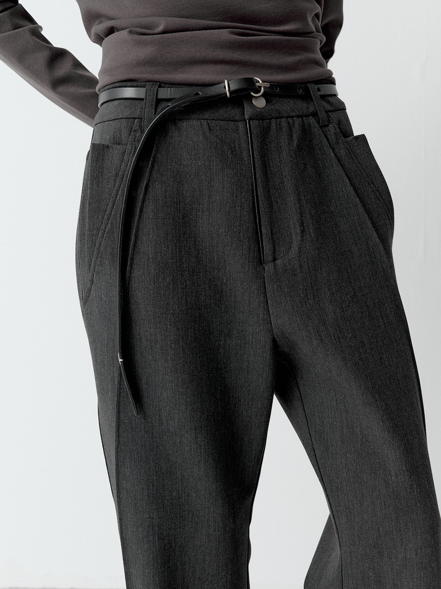 Structure leather patchwork trousers