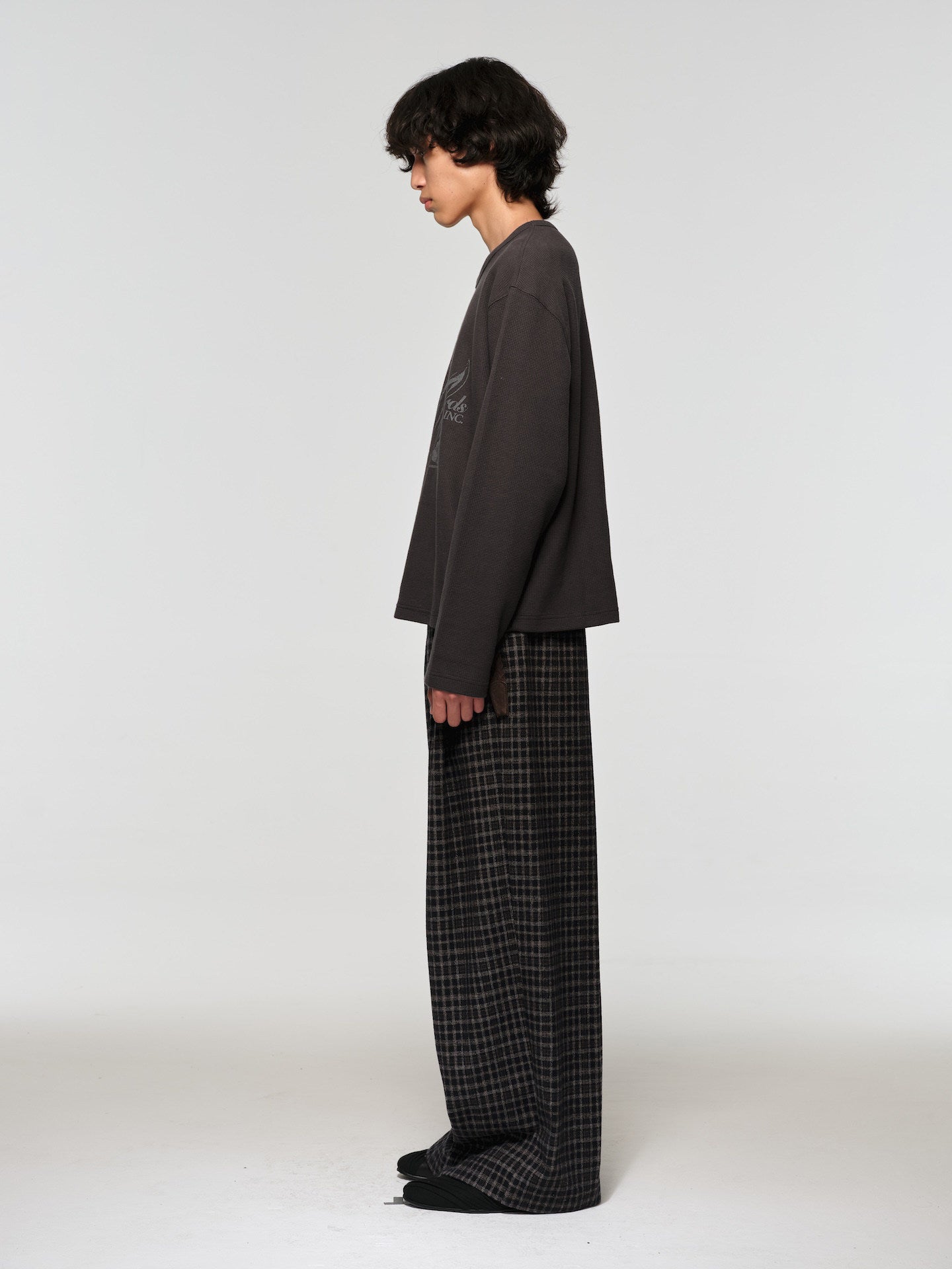 Plaid Wool Wide-Leg Pants