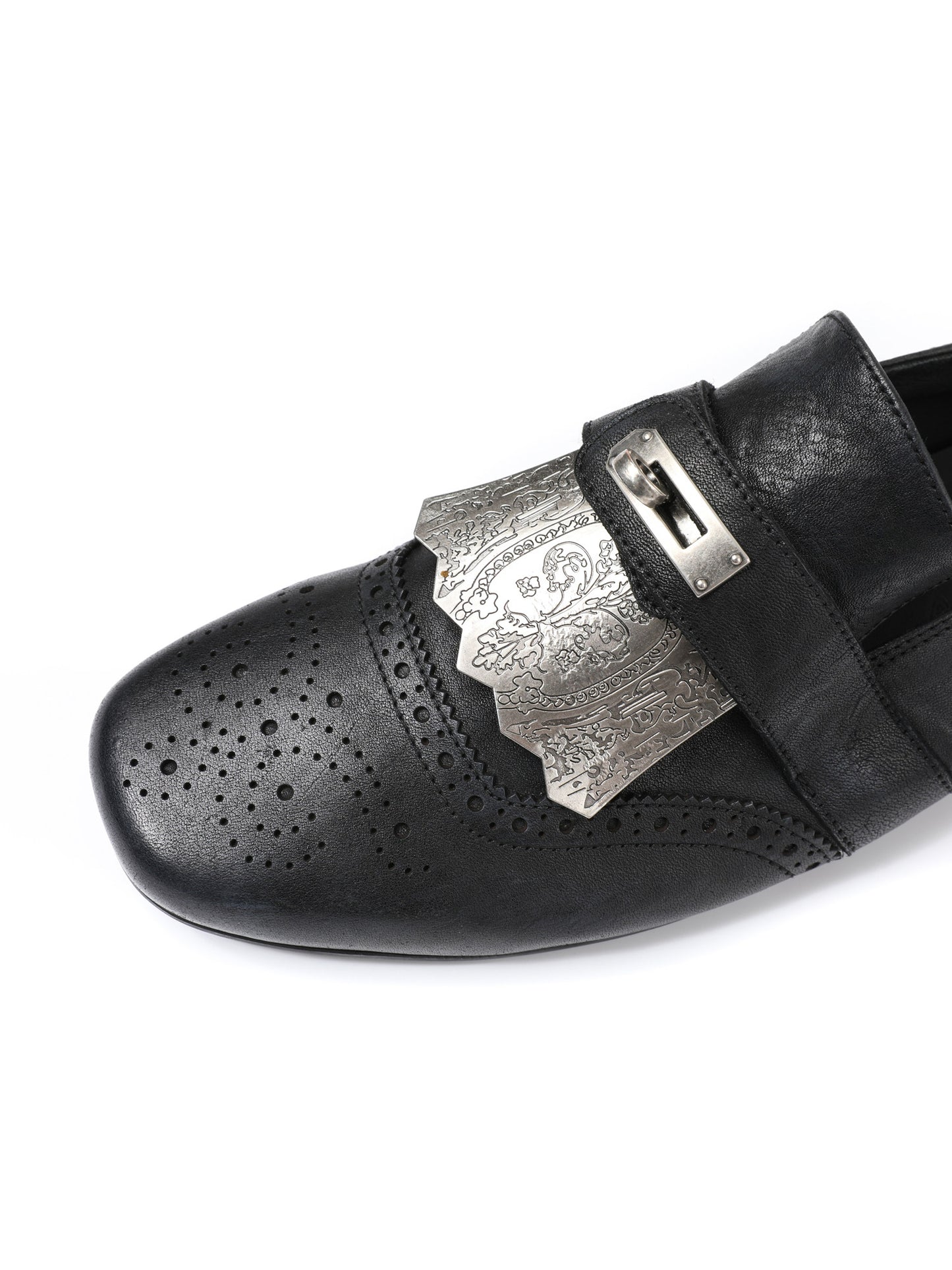 Metal Carved Slip-on Derby