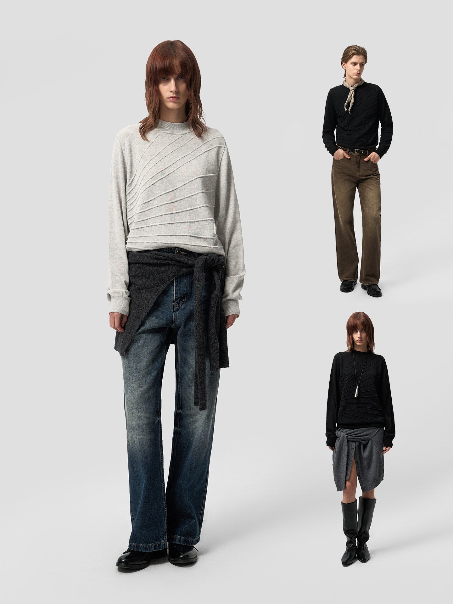 Sculpture jacquard long-sleeve T-shirt