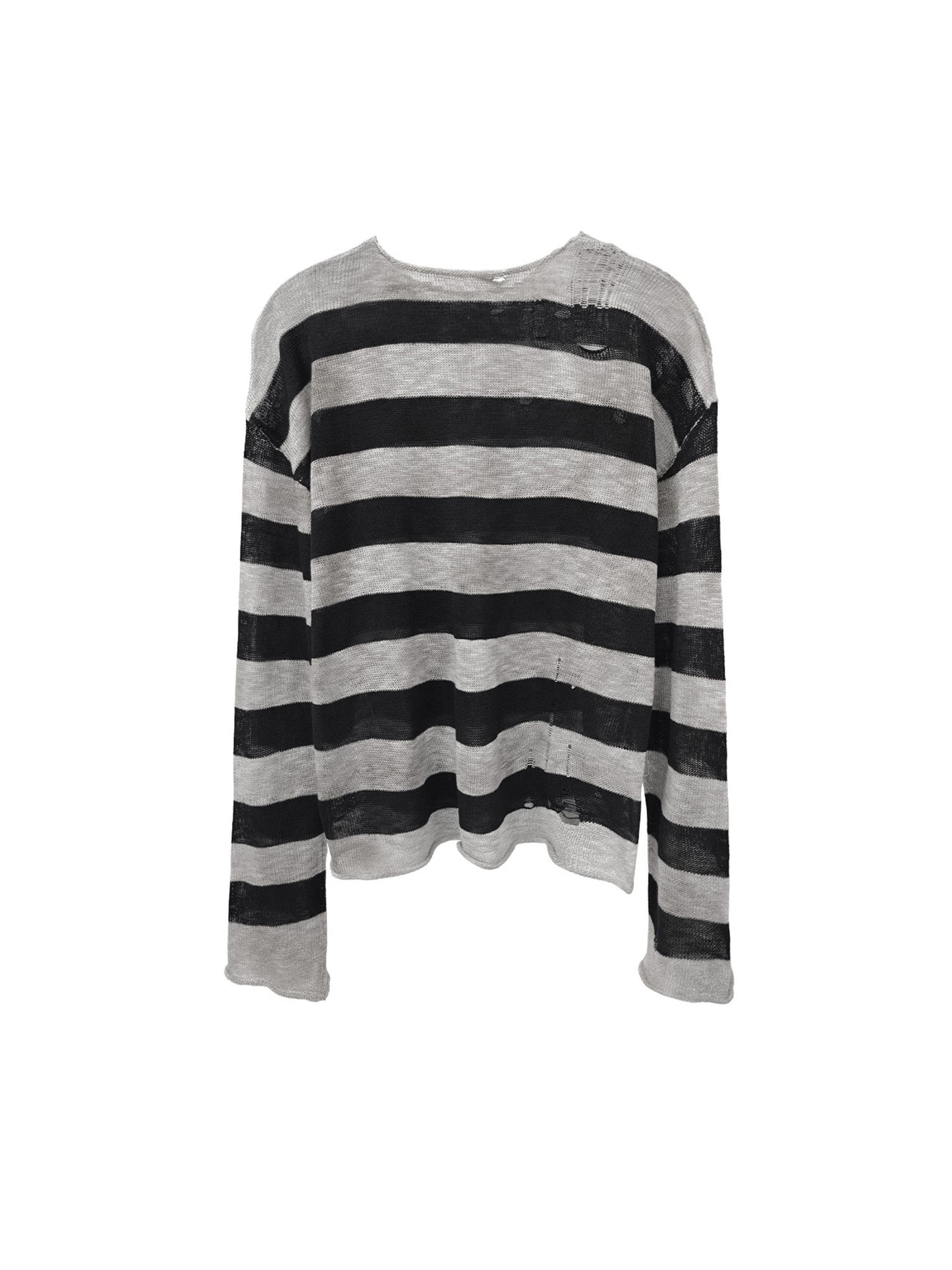 Striped stained dye long sleeve T-shirt