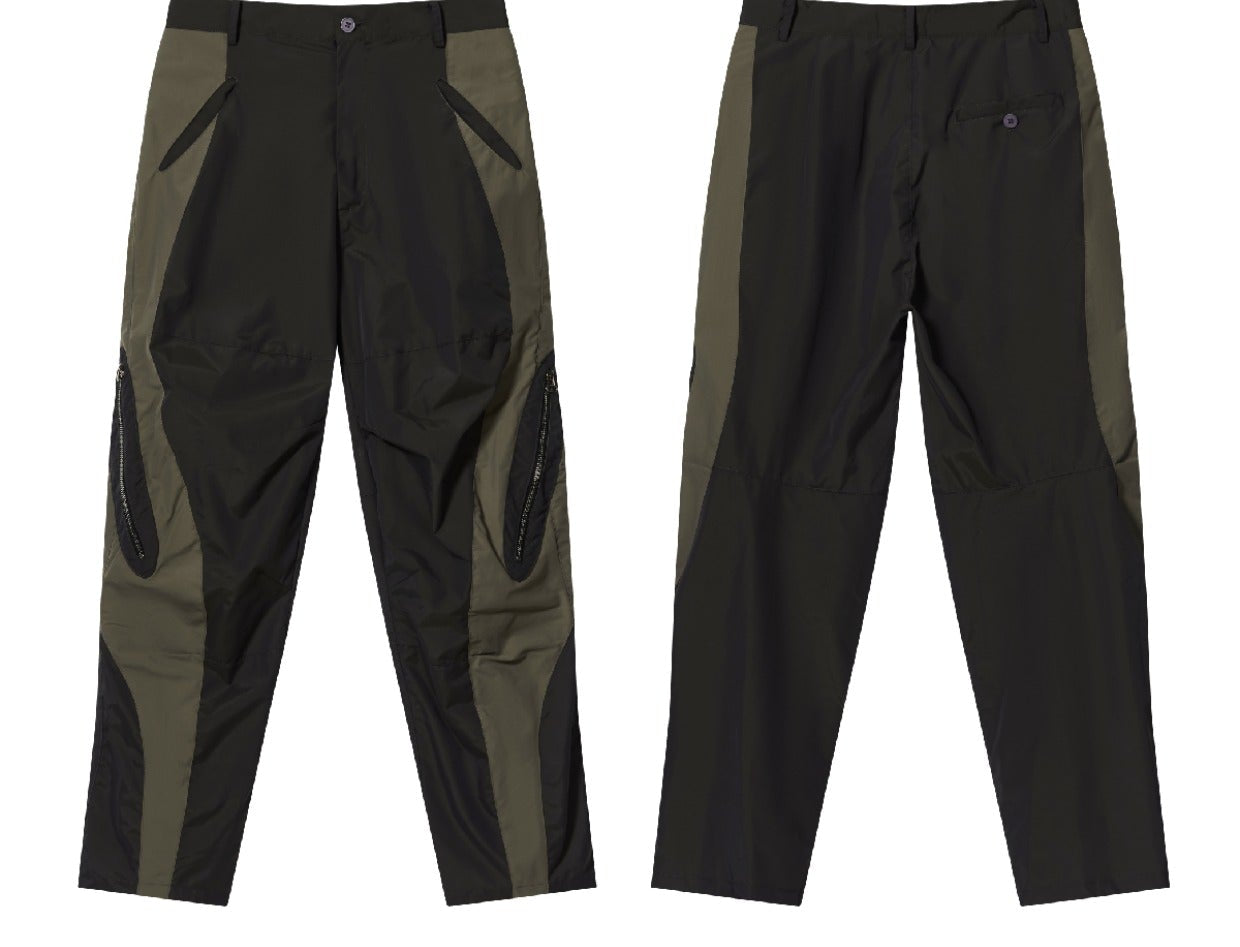 7440 37 1 Nylon color-block zippered cargo straight-leg trousers