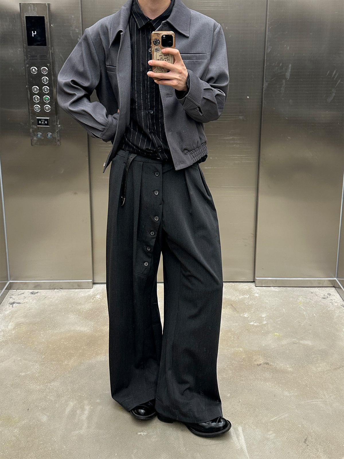 "Lunar Eclipse" loop-up grey live-pleated kendo trousers