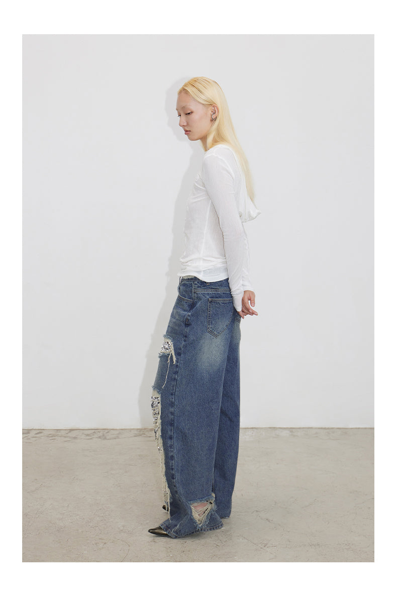 Ripped Primary wash Glitter jeans