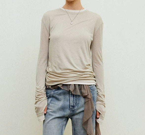 Layered long-sleeve T-shirt