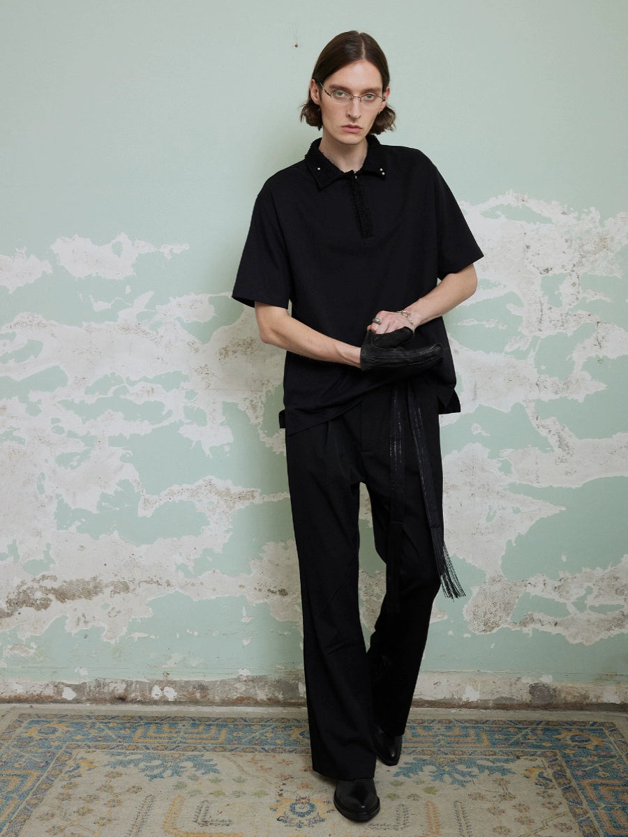 "Silver Gray Pearl" Woven Collar Short Sleeve POLO