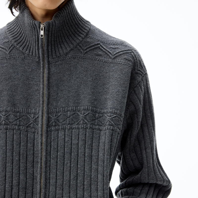 Jacquard Texture Zipper Cardigan