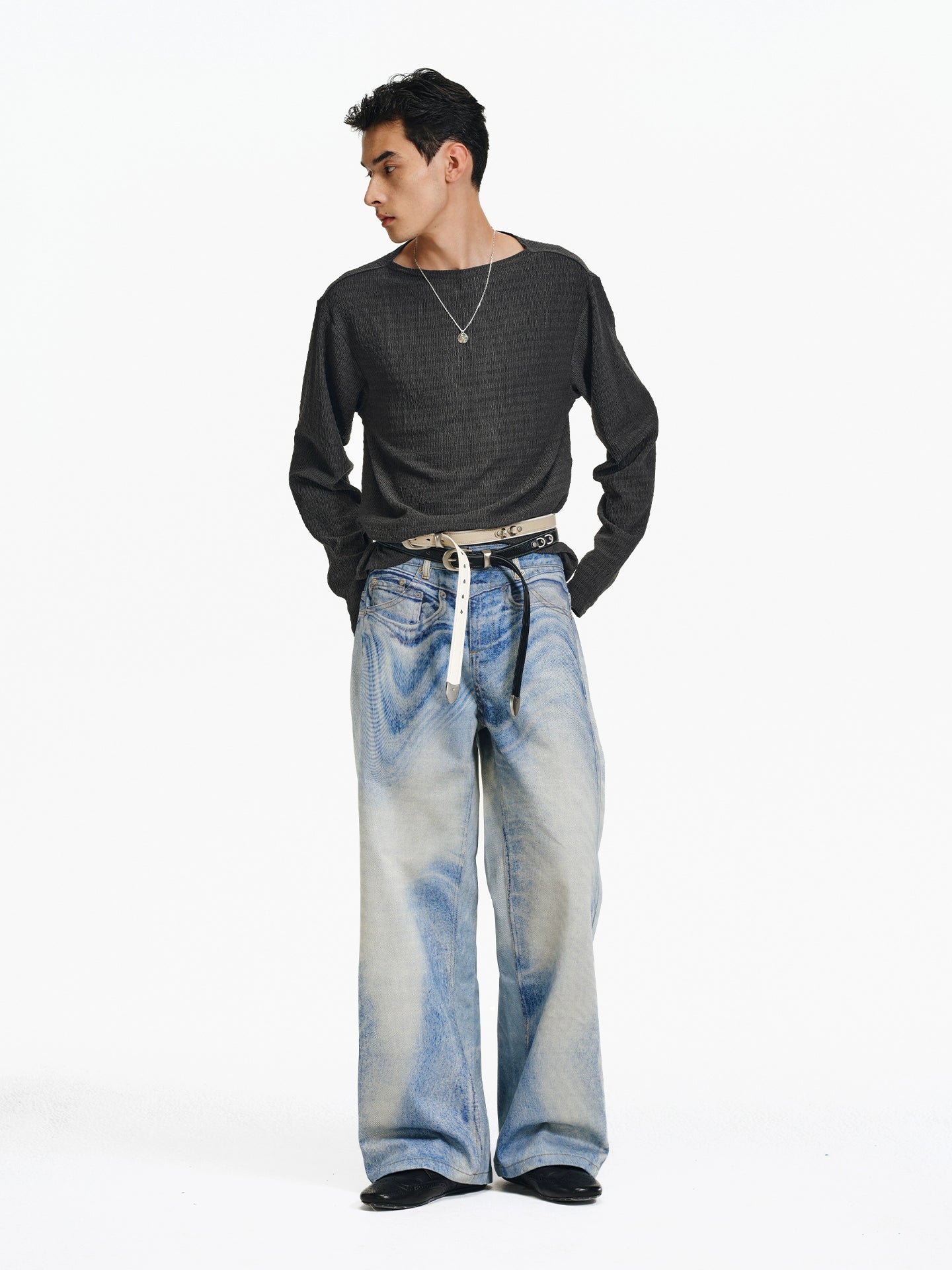 Digital Ink Print Wide Jeans