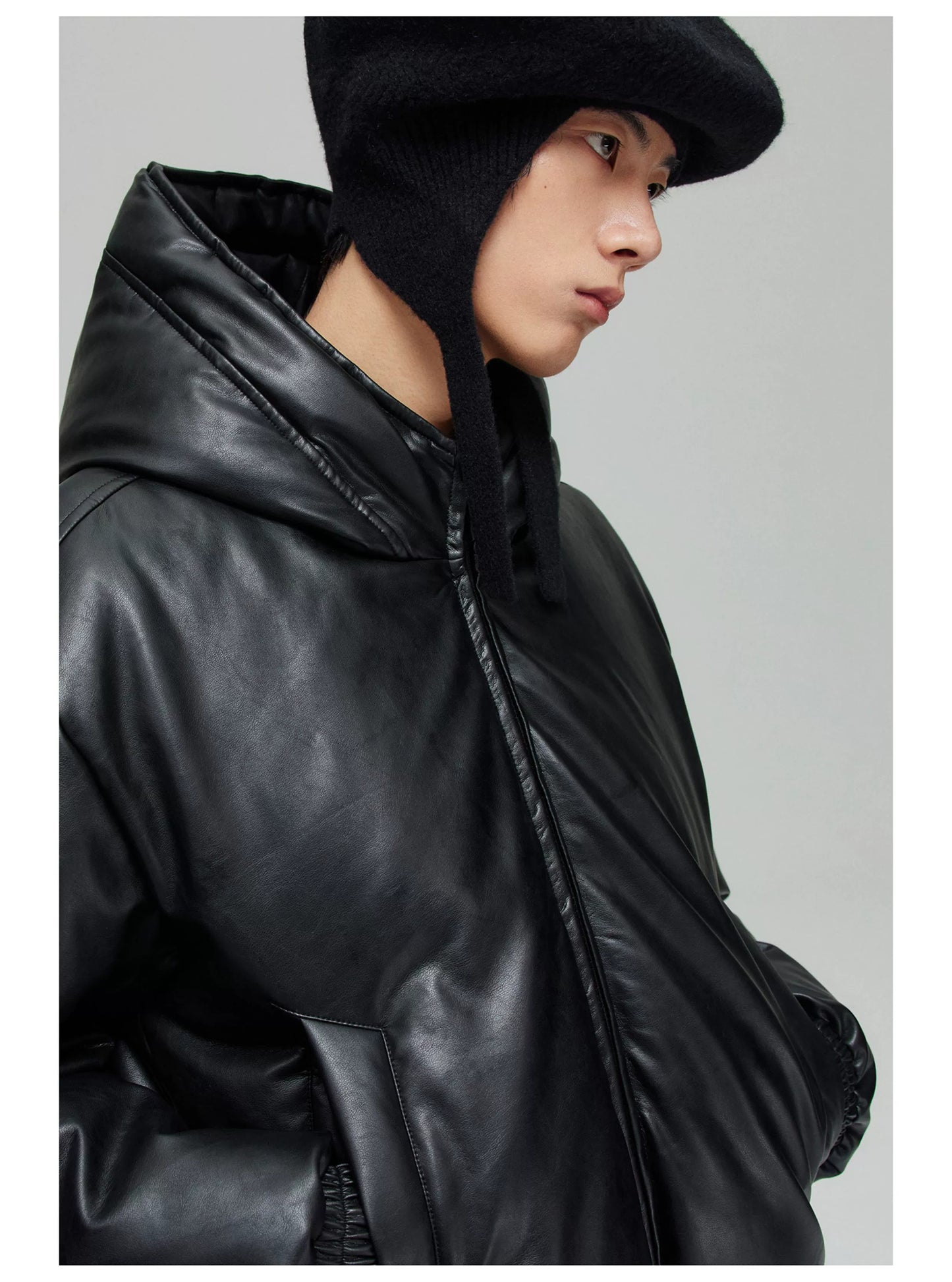 Twisted Wire Hooded Leather Puffer Jacket