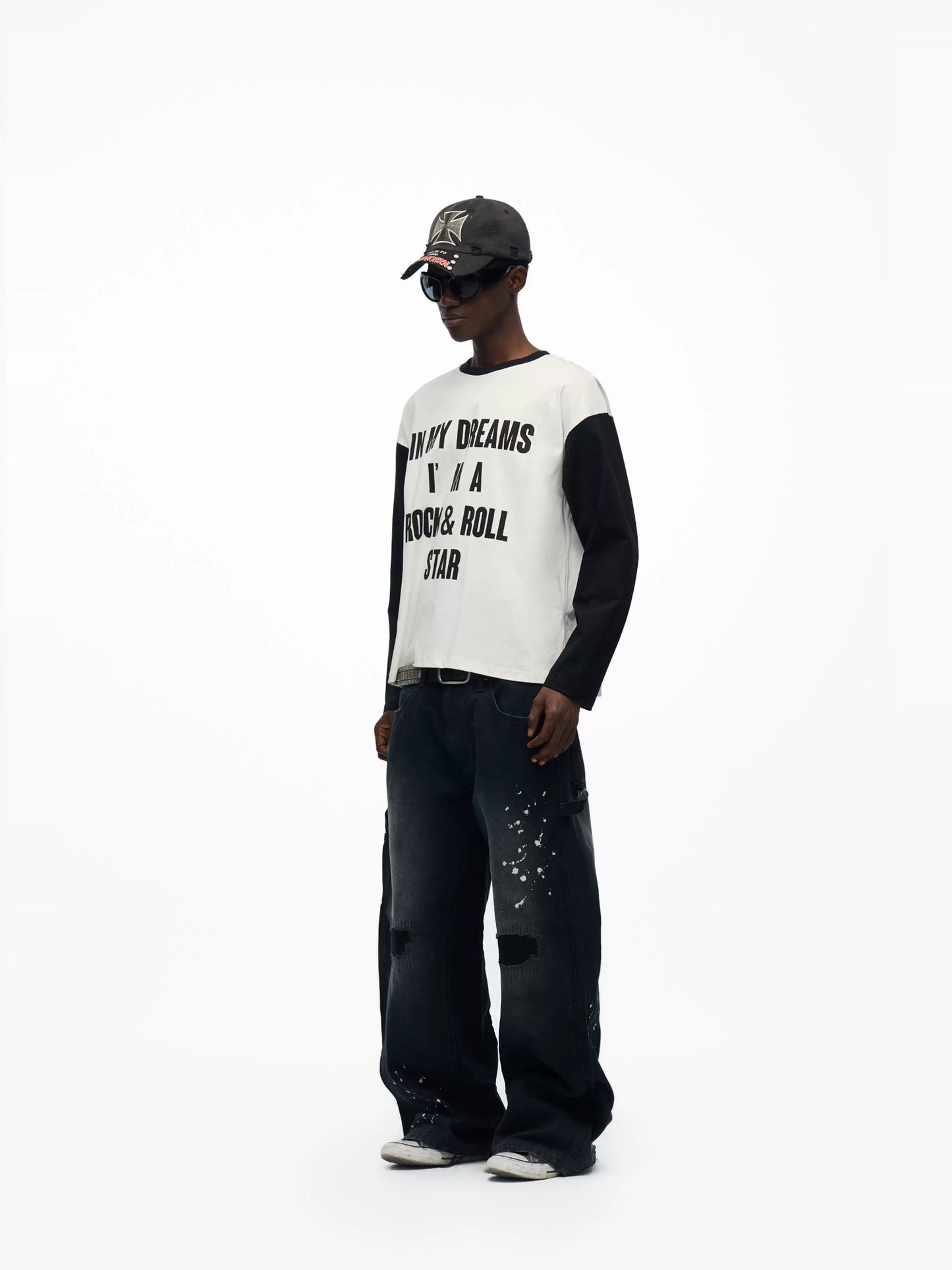 slogan dropped shoulders long sleeve T-shirts