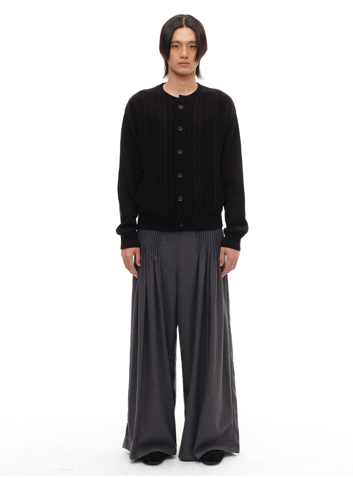 Cable crew neck cardigan